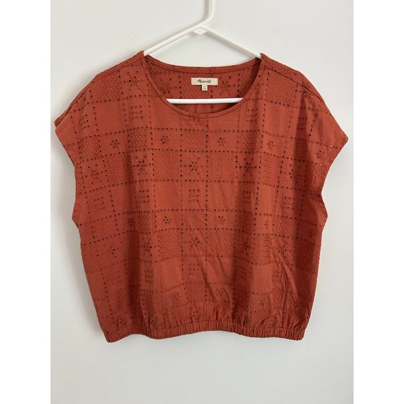 Madewell Women's Per Se Eyelet Top - Orange - Size XL - Picture 3 of 7